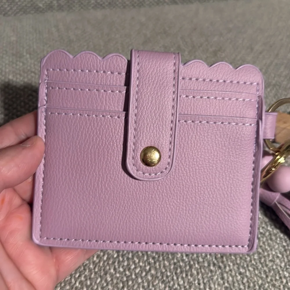 Lavender Card Holder with Beaded Keychain wristlet